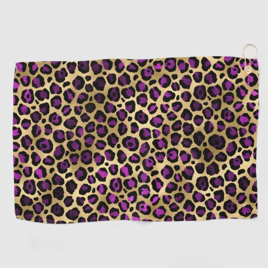 Ontwerp van de Paarse en Gold Leopard-reeks 4 Golfhanddoek (Horizontaal)