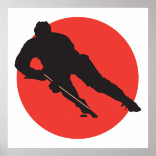 ontwerp van de rode cirkel met ijshockey silhouett poster