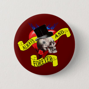 Ontwerp van de roomschedel en het hart van het tat ronde button 5,7 cm