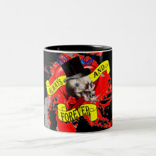 Ontwerp van de roomschedel en het hart van het tat tweekleurige koffiemok