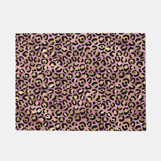 Ontwerp van de Roze en Gold Leopard-reeks 15 Deurmat (Voorkant)