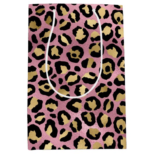 Ontwerp van de Roze en Gold Leopard-reeks 15 Medium Cadeauzakje (Voorkant)