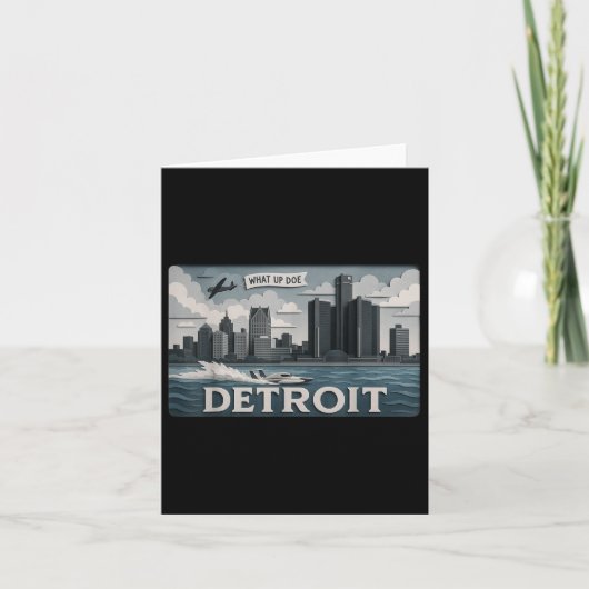 Ontwerp van de skyline van Detroit met What Up Doe Kaart (Voorkant)