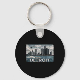 Ontwerp van de skyline van Detroit met What Up Doe Sleutelhanger