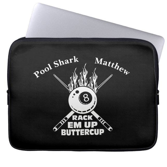 Ontwerp van de vlammende acht ballen: Rack 'Em Up! Laptop Sleeve (Voorkant)