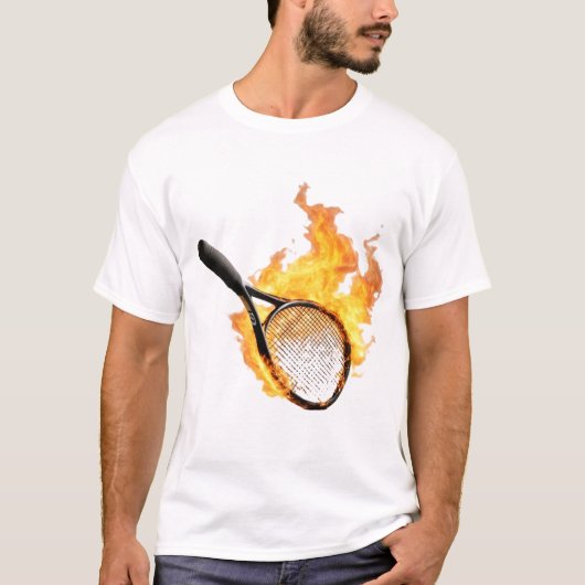 Ontwerp van de vlammende Tennis Racket Pocket T-shirt (Voorkant)