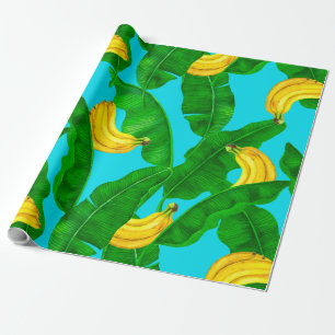 Ontwerp van de waterverf van bananen en bladeren cadeaupapier