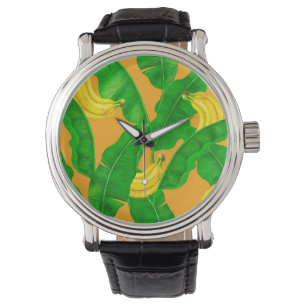 Ontwerp van de waterverf van bananen en bladeren horloge