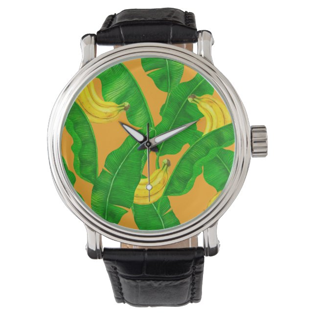 Ontwerp van de waterverf van bananen en bladeren horloge (Voorkant)