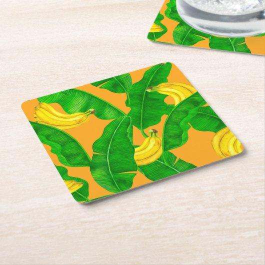 Ontwerp van de waterverf van bananen en bladeren kartonnen onderzetters (Schuin)
