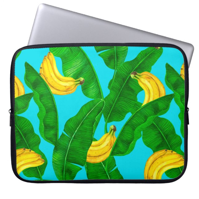 Ontwerp van de waterverf van bananen en bladeren laptop sleeve (Voorkant)