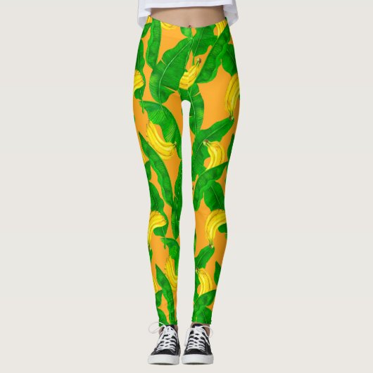 Ontwerp van de waterverf van bananen en bladeren leggings (Voorkant)