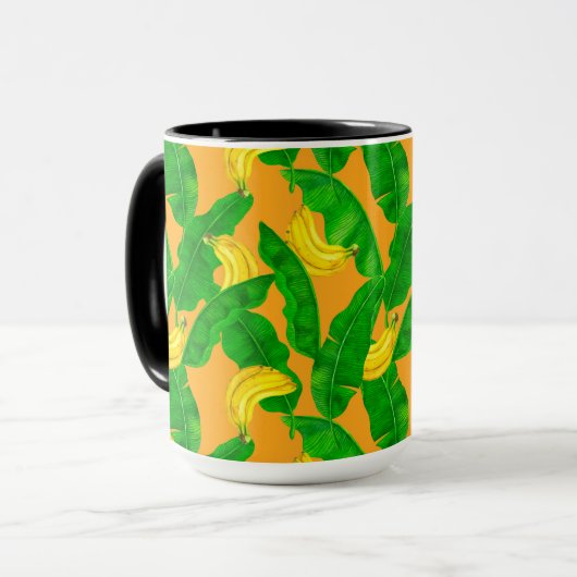 Ontwerp van de waterverf van bananen en bladeren mok (Voorkant links)