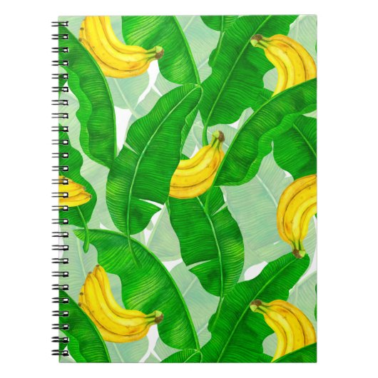 Ontwerp van de waterverf van bananen en bladeren notitieboek (Voorkant)