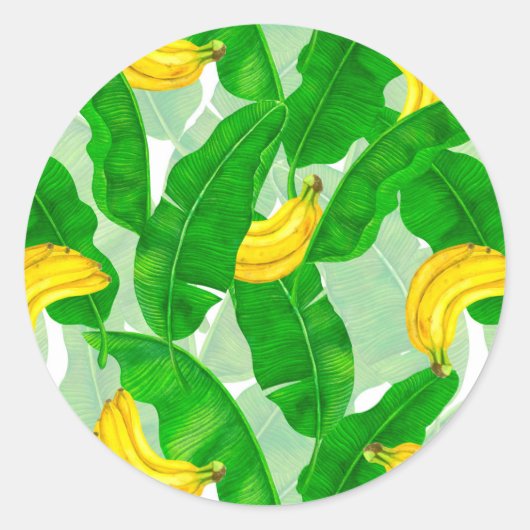 Ontwerp van de waterverf van bananen en bladeren ronde sticker (Voorkant)