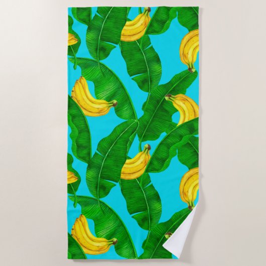 Ontwerp van de waterverf van bananen en bladeren strandlaken (Voorkant)