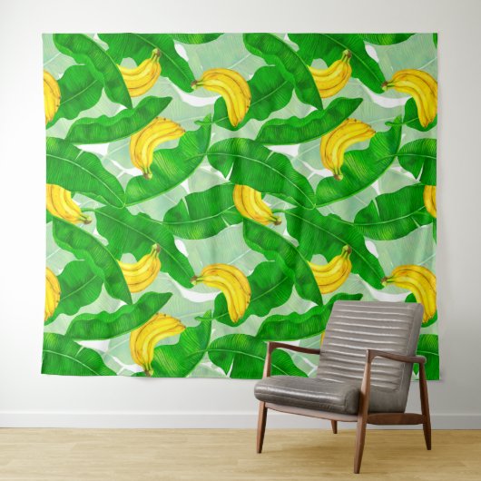 Ontwerp van de waterverf van bananen en bladeren wandkleed (In Situ (horizontaal))