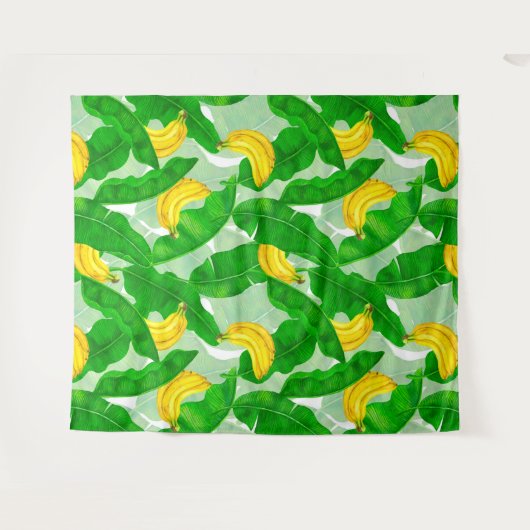 Ontwerp van de waterverf van bananen en bladeren wandkleed (Voorkant (horizontaal))