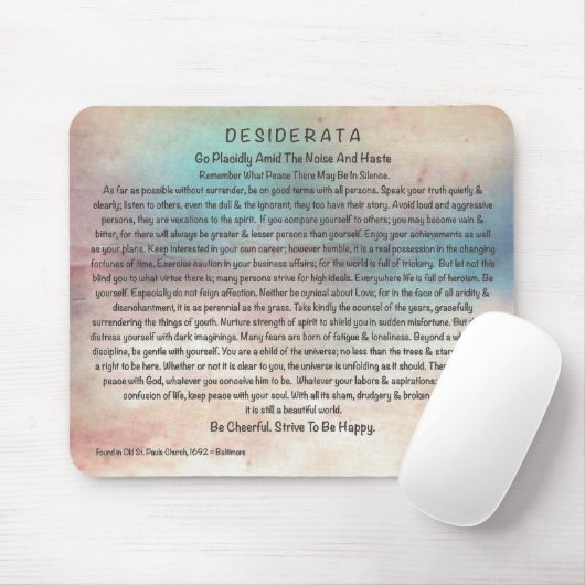 Ontwerp van de Waterverf van Desiderata Mousepad Muismat (Met muis)