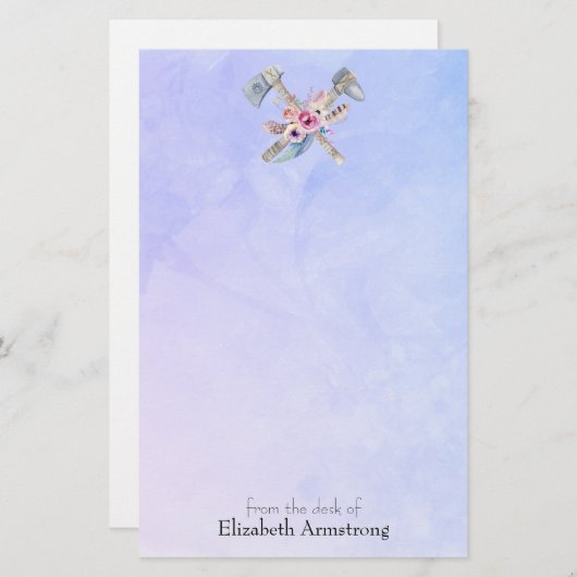 Ontwerp van de Waterverf van Tomahawk Feathers en  Briefpapier (Voorkant / Achterkant)