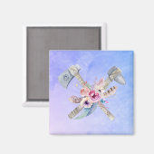 Ontwerp van de Waterverf van Tomahawk Feathers en Magneet (Voorkant / Achterkant)