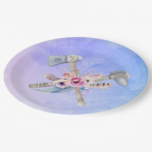 Ontwerp van de Waterverf van Tomahawk Feathers en Papieren Bordje (Gekanteld)