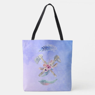Ontwerp van de Waterverf van Tomahawk Feathers en Tote Bag