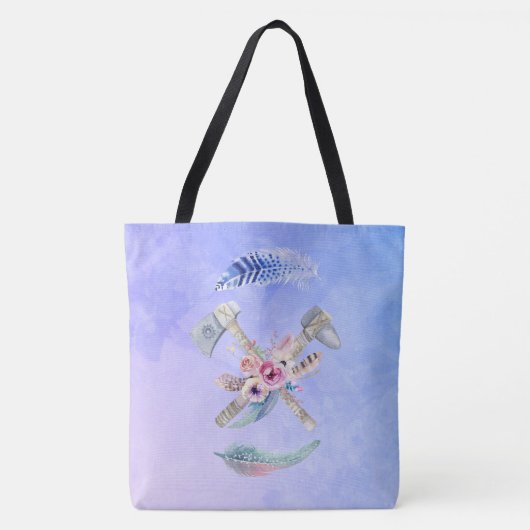 Ontwerp van de Waterverf van Tomahawk Feathers en Tote Bag (Voorkant)