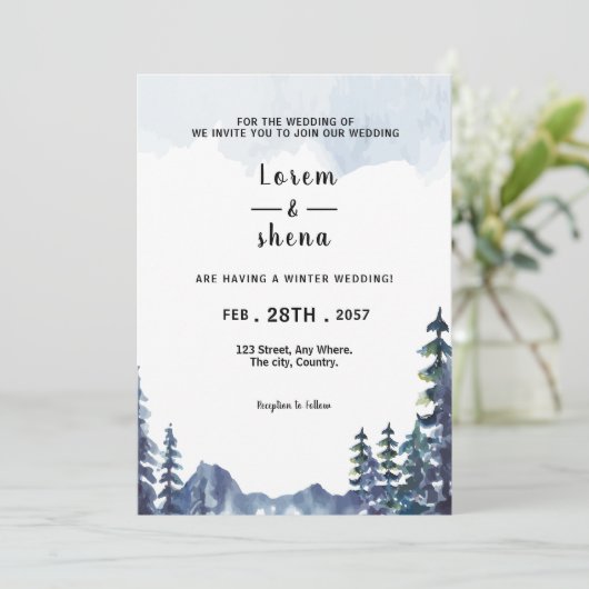 Ontwerp van de winterdenboom voor huwelijksuitnodi kaart (Staand voorkant)