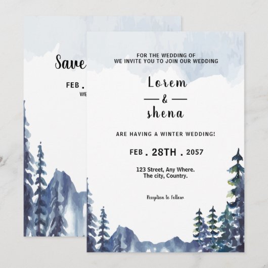 Ontwerp van de winterdenboom voor huwelijksuitnodi kaart (Voorkant / Achterkant)