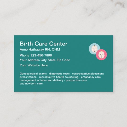 Ontwerp van de zorg voor de geboorte visitekaartje (Voorkant)