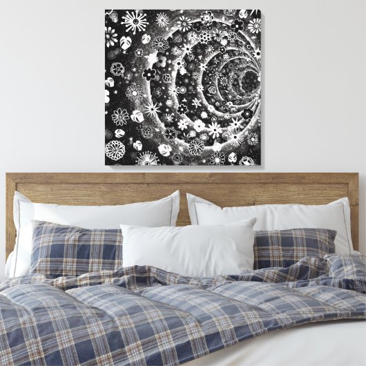 Ontwerp van de zwarte en witte florale tunnel canvas afdruk (Insitu (Slaapkamer))