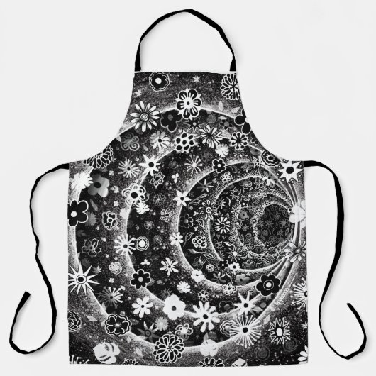 Ontwerp van de zwarte en witte florale tunnel schort (Voorkant)