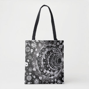 Ontwerp van de zwarte en witte florale tunnel tote bag