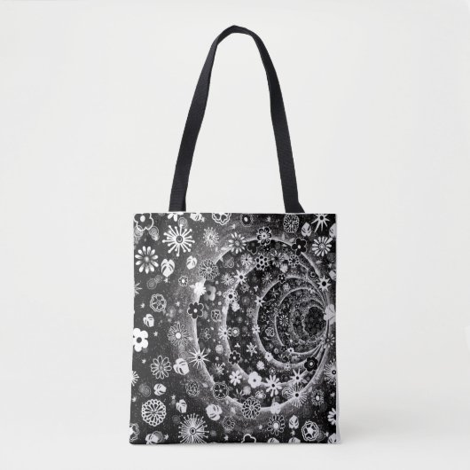 Ontwerp van de zwarte en witte florale tunnel tote bag (Voorkant)