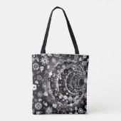 Ontwerp van de zwarte en witte florale tunnel tote bag (Achterkant)