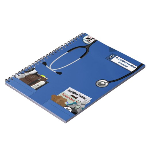 Ontwerp van diergeneeskundige blauw scrobs en pock notitieboek (Linkerzijde)