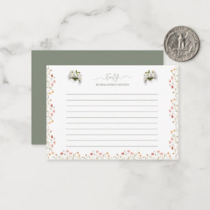 Ontwerp van een notitiekaart met wilde bloemen en notitiekaartje