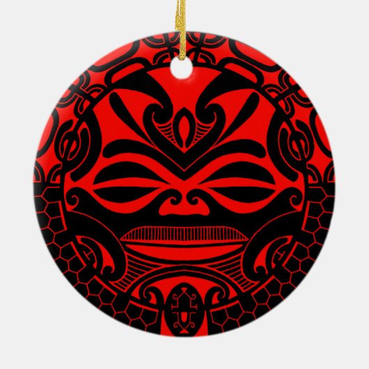 Ontwerp van een polynesiaans tikmaskermasker keramisch ornament (Achterkant)