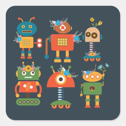 Ontwerp van een robot voor kinderen vierkante sticker (Voorkant)