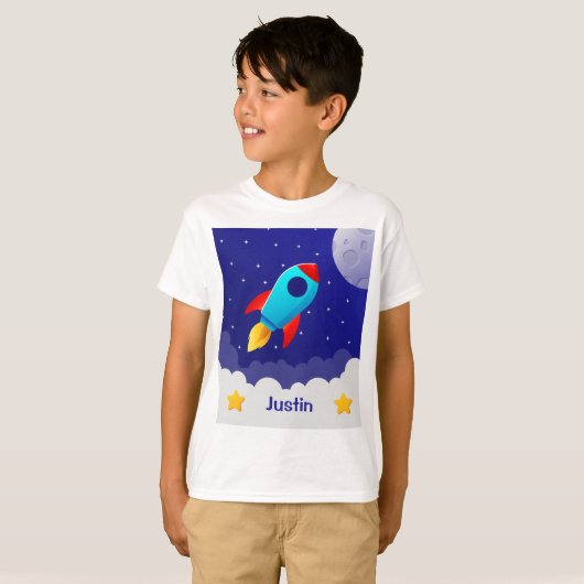 Ontwerp van een ruimte-avonturenraket t-shirt (Voorkant volledig)