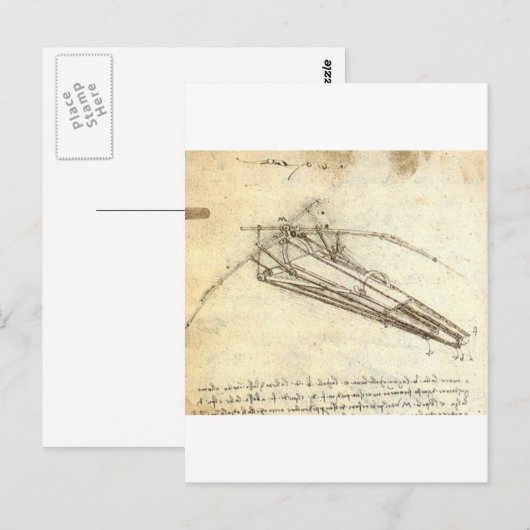 Ontwerp van een vliegmachine door Leonardo Da Vinc Briefkaart (Voorkant / Achterkant)