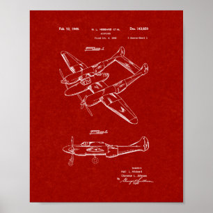 Ontwerp van een vliegtuigoctrooi - Burgundy Red Poster