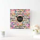 Ontwerp van elastische veerbloemen en -strepen vierkante klok (Huis)