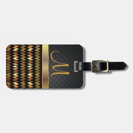 Ontwerp van Elegant Black & Gold Chevron-patroonpa Bagagelabel (Voorkant horizontaal)