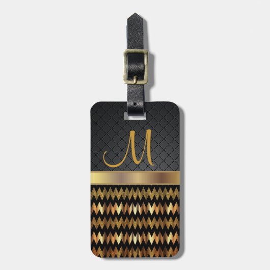 Ontwerp van Elegant Black & Gold Chevron-patroonpa Bagagelabel (Voorkant verticaal)