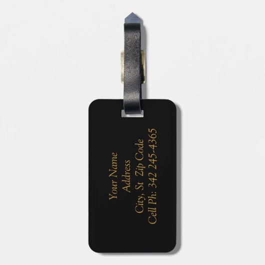 Ontwerp van Elegant Black & Gold Chevron-patroonpa Bagagelabel (Achterkant verticaal)