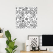 Ontwerp van Elegant Hand-tekenflorale doodles Poster (Thuiskantoor)