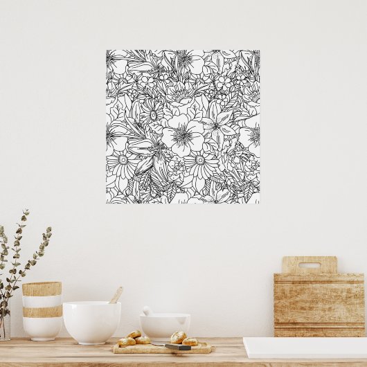 Ontwerp van Elegant Hand-tekenflorale doodles Poster (Keuken)