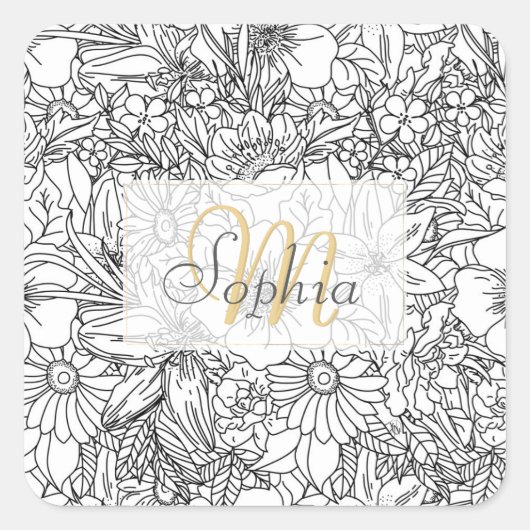 Ontwerp van Elegant Hand-tekenflorale doodles Vierkante Sticker (Voorkant)